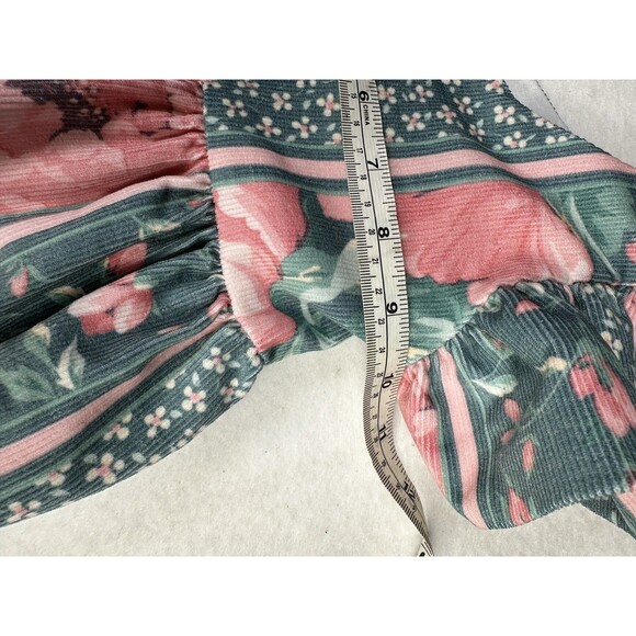 Chocolate Soup Vtg Girls 2t Floral Bubble Romper Teal Pink - Picture 9 of 11